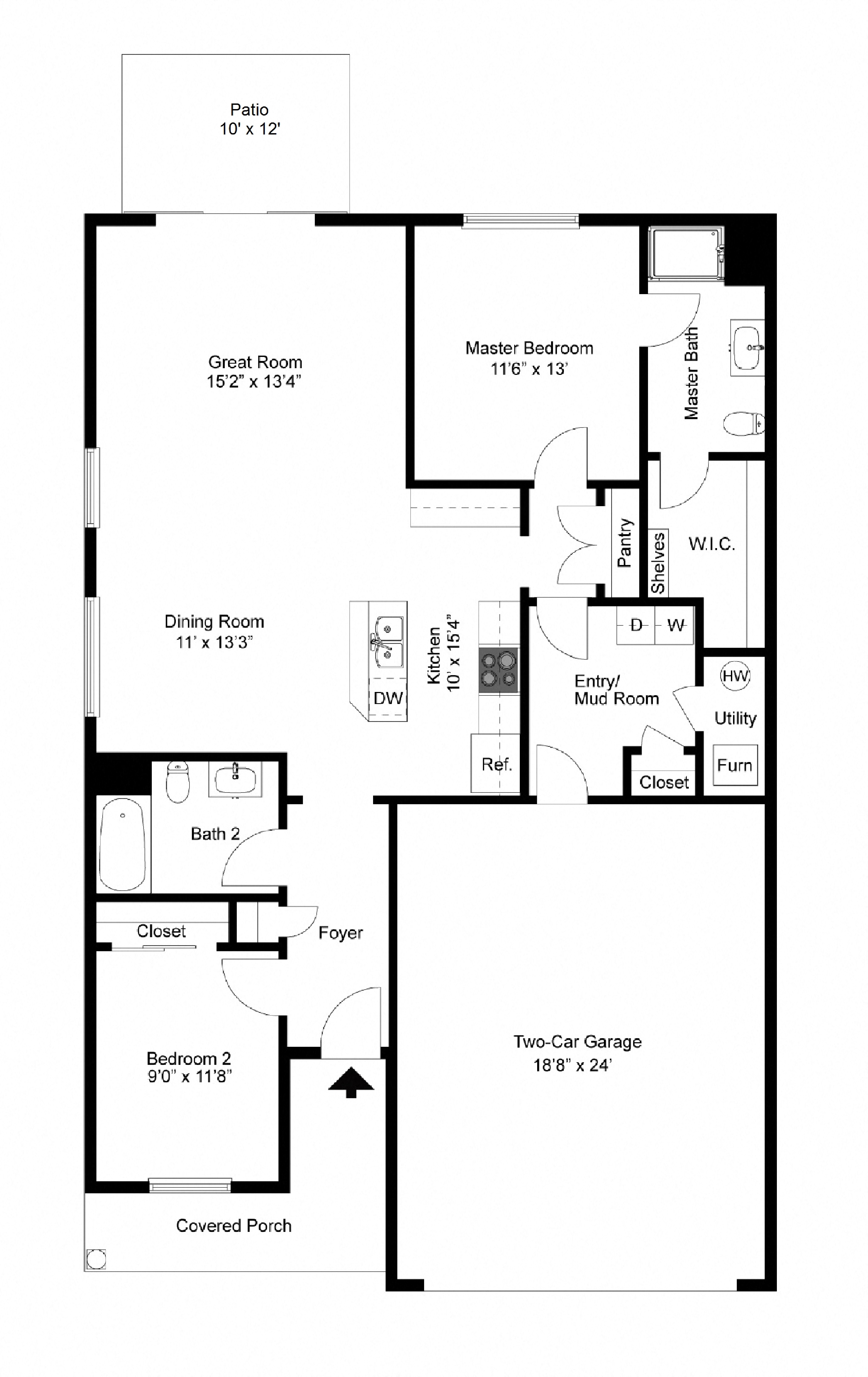 Floor plan for 2 beds, 2 baths, 1260 sqft